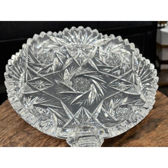 2 Vintage Eapg Crystal Clear Glass Nappy Dish Saw tooth edge Deep Cut - Picture 4 of 13